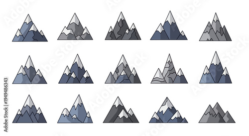 Collection of stylized mountain illustrations nature vector graphic set