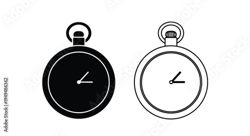 Two pocket watches in contrasting black and white line art