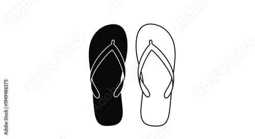 Black and white flip flops presented on a plain white background