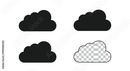 Four cloud icons solid black solid black solid black and checkered