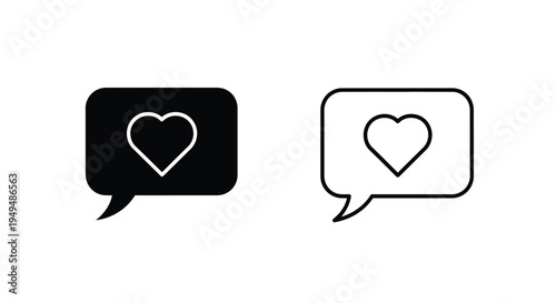 Two speech bubbles with hearts solid black and outlined versions shown