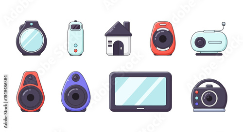 Collection of various technological devices illustrated with cartoon style