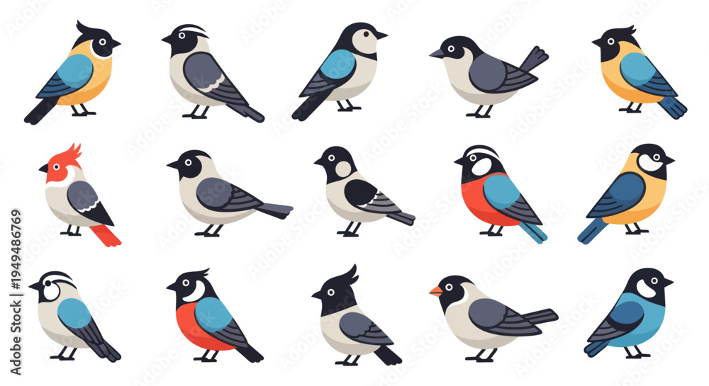 Naklejka premium Colorful birds collection vector illustration set decorative design elements
