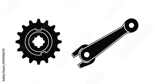 Black and white illustration depicting a bicycle sprocket and chainring tool
