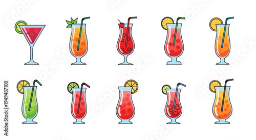 Colorful cocktail illustrations collection for beverage and drinks concepts