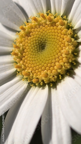 Closeup of white daisy flower with yellow center and petals  
