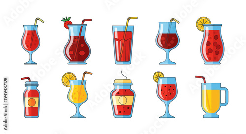 Colorful collection of beverage illustrations refreshing drinks and cocktails