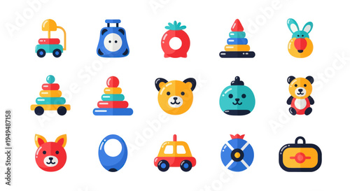 Colorful collection of playful toy illustrations for childrens designs