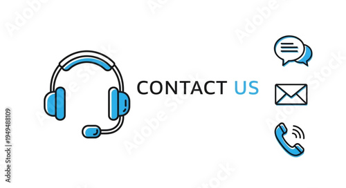 Contact Us Icons with Headset and Communication Symbols.