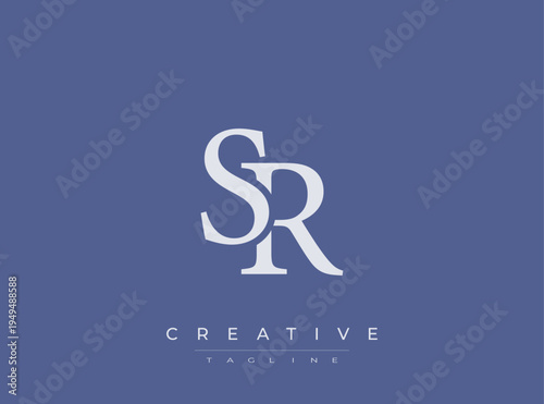 SR logo design template with creative tagline on blue background