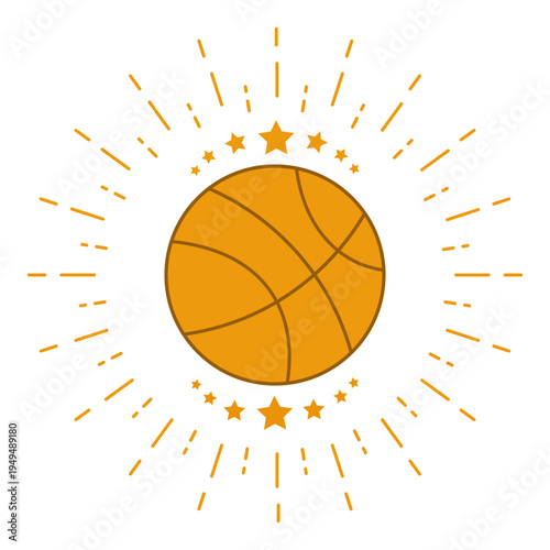 Illustration of a sports basketball ball with rays on a white background