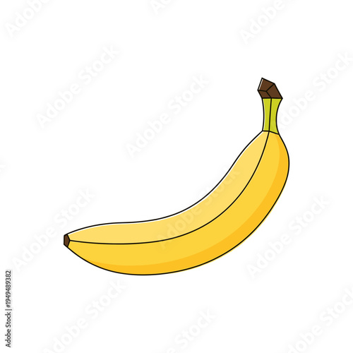 Simple illustration of a single ripe yellow banana with a brown stem on a white background.
