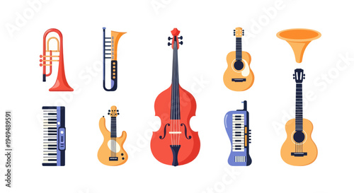 Collection of musical instruments vector illustration for design projects