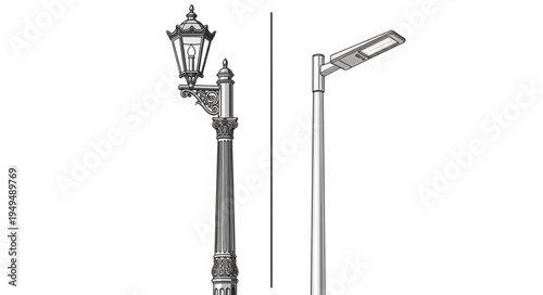 Old and New Street Lights Comparison Illustration.