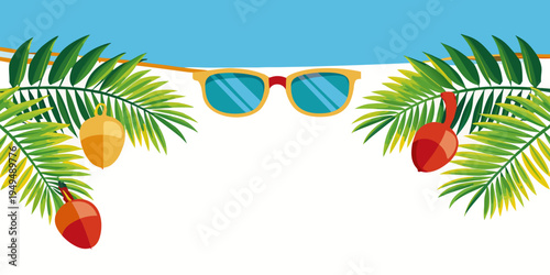 Palm leaves and sunglasses tropical summer illustration, vector