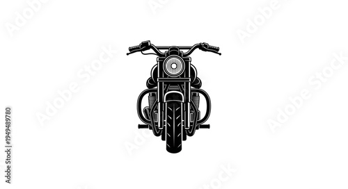 Front view of a classic black motorcycle on a white background.