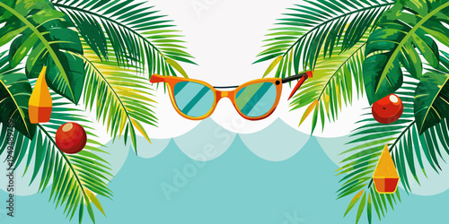 Tropical leaves and sunglasses for summer vacation, vector