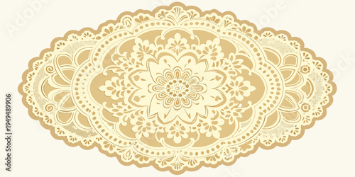 Ornate vintage oval floral lace doily design, vector