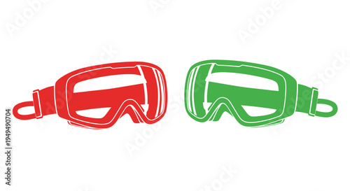 Two swimming goggles one red and one green displayed side by side