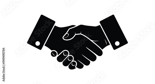 A simple black and white illustration of two hands shaking