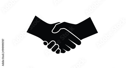 A simple black silhouette depicting two hands in a handshake