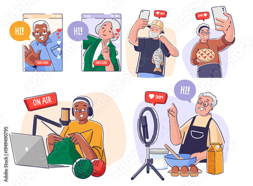 Senior Vlogger Creates Content Cartoon