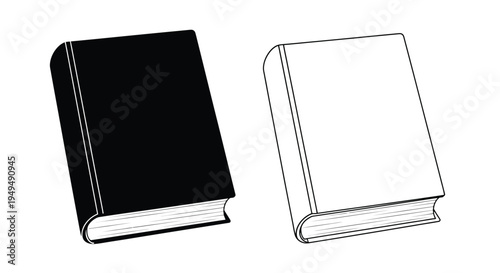 Two books depicted in contrasting black and white line art styles