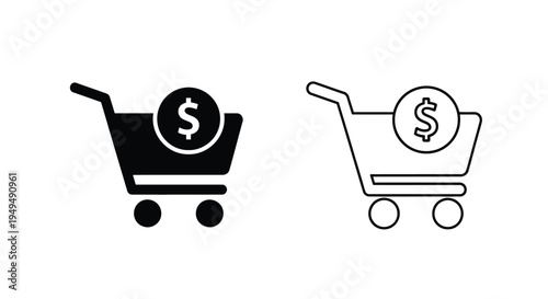 Shopping cart icon with a dollar sign shown in two styles