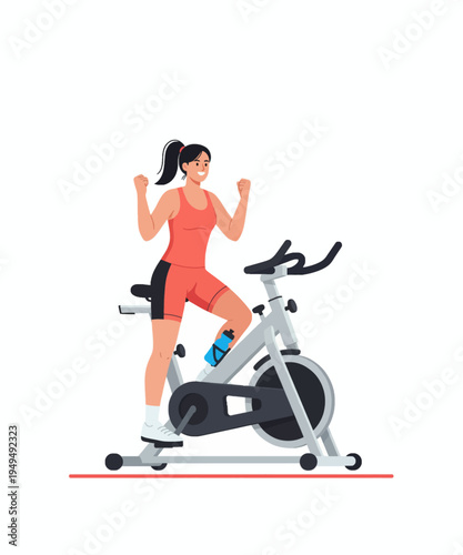 woman exercising on stationary bike fitness workout vector illustration