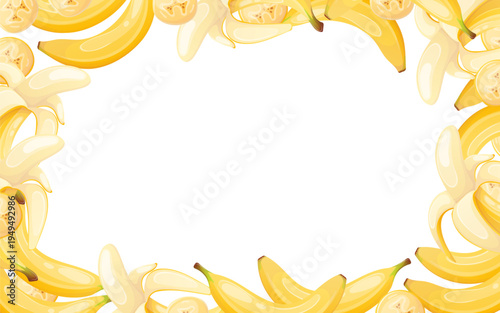 Vector frame featuring an image of banana and its slices