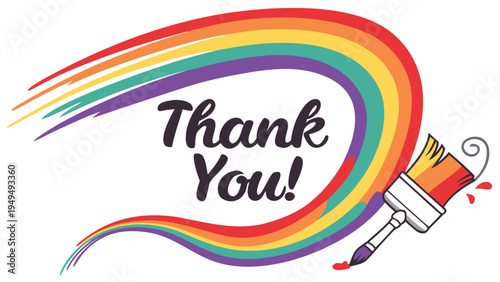 Vector illustration thank you lettering with colorful rainbow paint brush stroke design