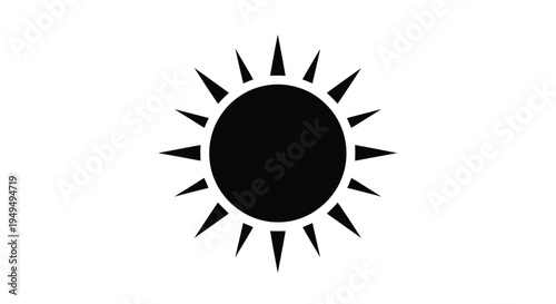 Simple black sun icon with radiating spikes on a white background