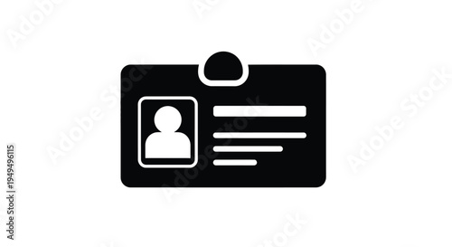 Simple black and white icon of an identification badge with a portrait
