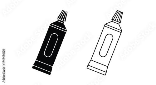 Two black and white outline illustrations of toothpaste tubes