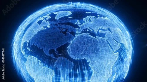 Global digital network depicted in a futuristic blue glowing abstract representation