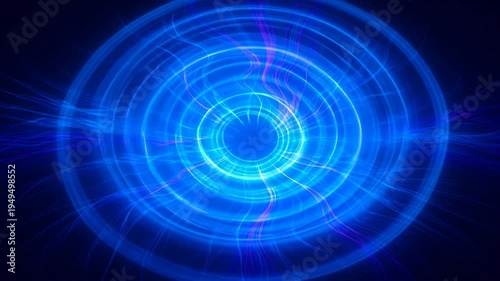 Abstract glowing portal effect with radiating circles and light strands in blue