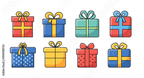 Colorful gift boxes collection isolated on white background for celebration