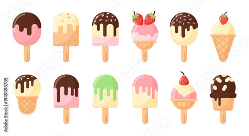 Colorful ice cream collection vector illustrations for design and marketing