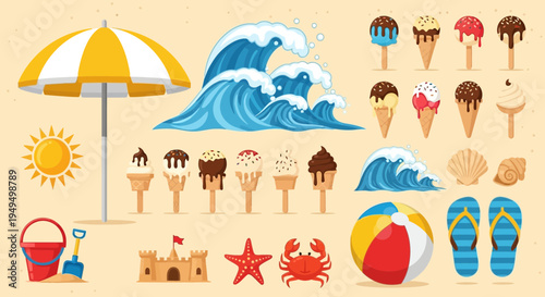 Beach Vacation Summer Fun Items Collection.