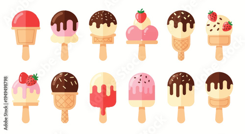 Colorful ice cream popsicles collection flat design elements for summer treats