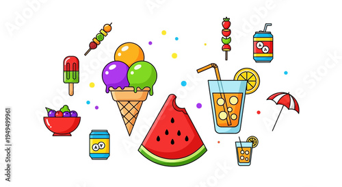 Colorful summer treats and drinks.