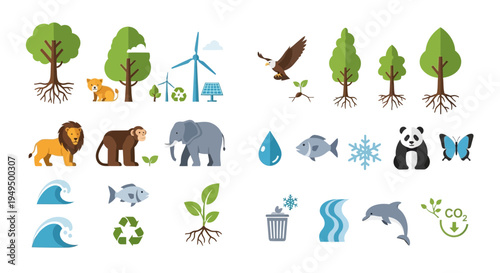 Eco friendly icons of animals and trees.