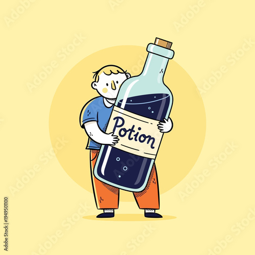 Man Holding Giant Potion Bottle