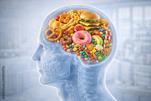 Junk food and poor brain nutrition concept.