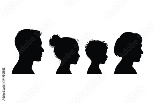 Family silhouette portraits: diverse generations profile views