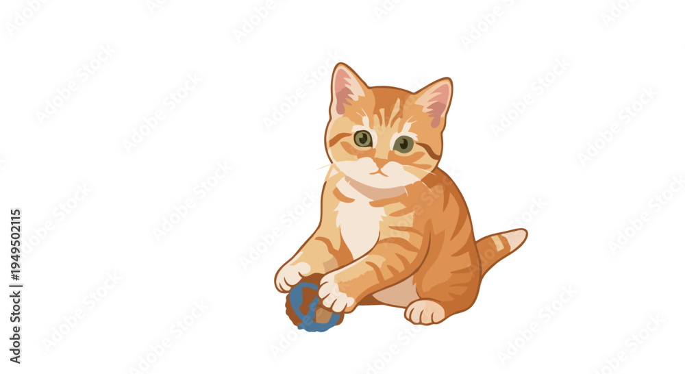 Fototapeta premium Cute white kitten with bright eyes sitting on a white background looking curious and playful