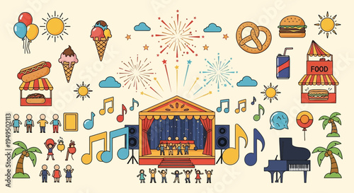 Music Festival Summer Fun Icons.