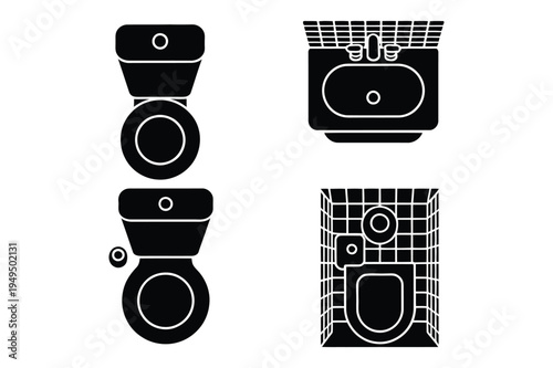 Bathroom icons - toilets, sink, top view