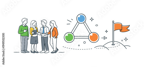 A corporate community gathering where professionals come together to share knowledge and build partnerships within a modern business ecosystem, visual metaphor of an isometric