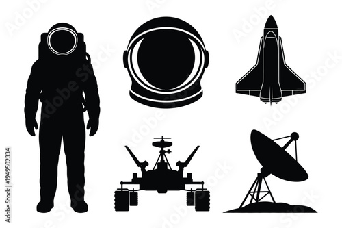 Space icons - astronaut, rocket, and rover set